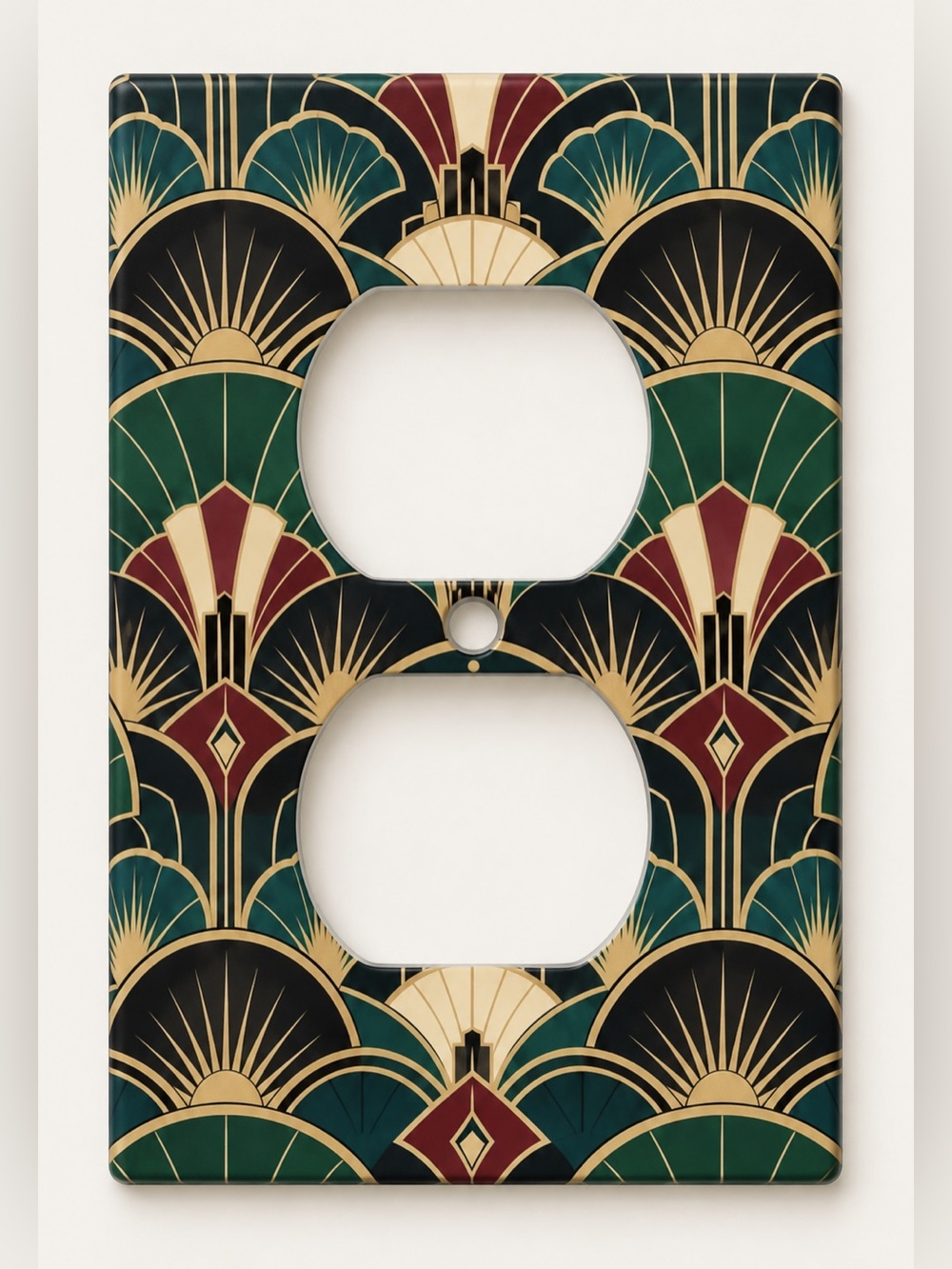 Art Deco Emerald Burgundy Gold Duplex Outlet Wall Plate Cover